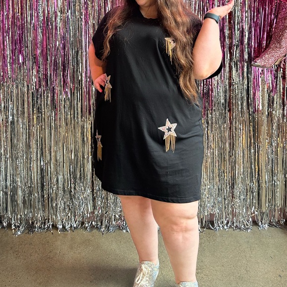 Arula Black Dress with Rhinestone Star Fringe - Picture 2 of 4